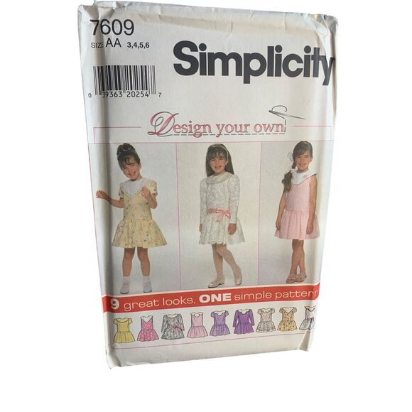 Simplicity Girls Dress Sewing Pattern Sz 3-6 7609 - Uncut - Picture 1 of 9